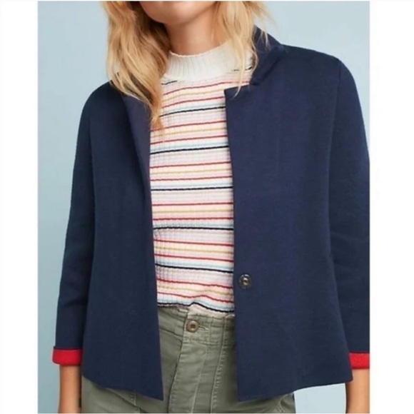 Anthro Moth Anthropologie Navy/Red Amoruso Cardigan Jacket Size S - Picture 1 of 9